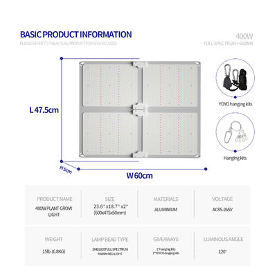 Luz de cultivo LED de espectro completo com 400W de potência e altura de suspensão ajustável para o crescimento de plantas em ambientes internos