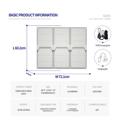 Luz de cultivo LED de espectro completo de 600W com função de dimerização para crescimento ideal das plantas