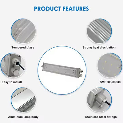 Luz Linear LED à prova de explosão IP65 SMD2835 com vidro temperado de alumínio para locais perigosos