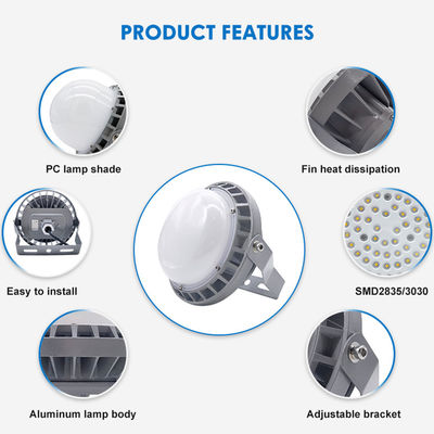 Luminária industrial de alta baía à prova d'água IP65 com temperatura de cor de 5500-6500K e construção em alumínio + vidro temperado