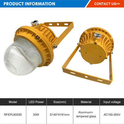 Luz LED à prova de explosão de alto brilho com vidro temperado de alumínio em 50W 100W 150W para locais perigosos