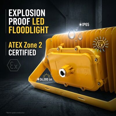 Holofote à prova de explosão LED 600W 90° Plataforma estrutural de montagem em flange Iluminação amarela ATEX IIB T6 IP65 RFEPL8280