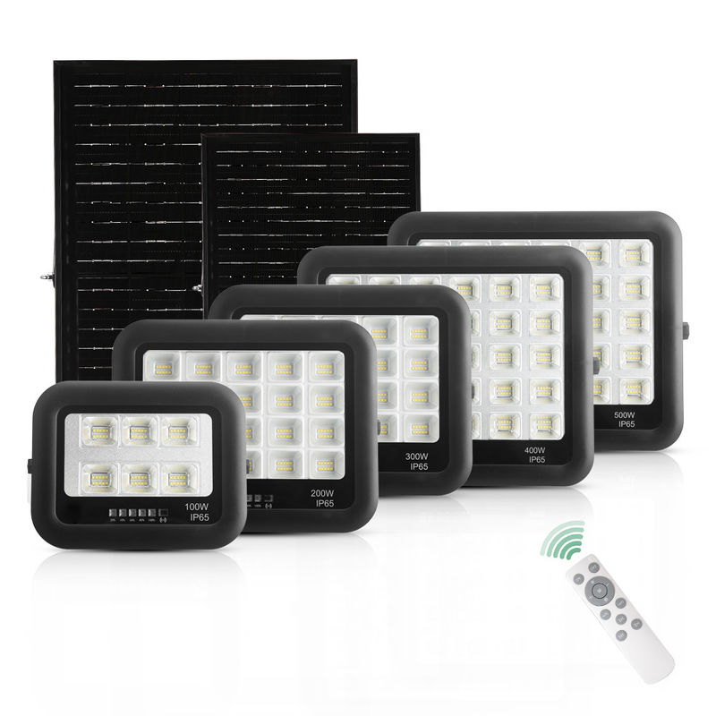 Ip65 ABS lâmpada solar de vidro temperado 100w 200w 300w 400w 500w LED lâmpada solar de inundação