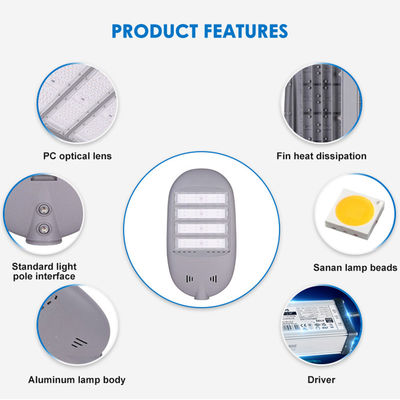 Alta luminosidade Alta eficiência luminosa Luz de rua LED IP65 Cor de alumínio